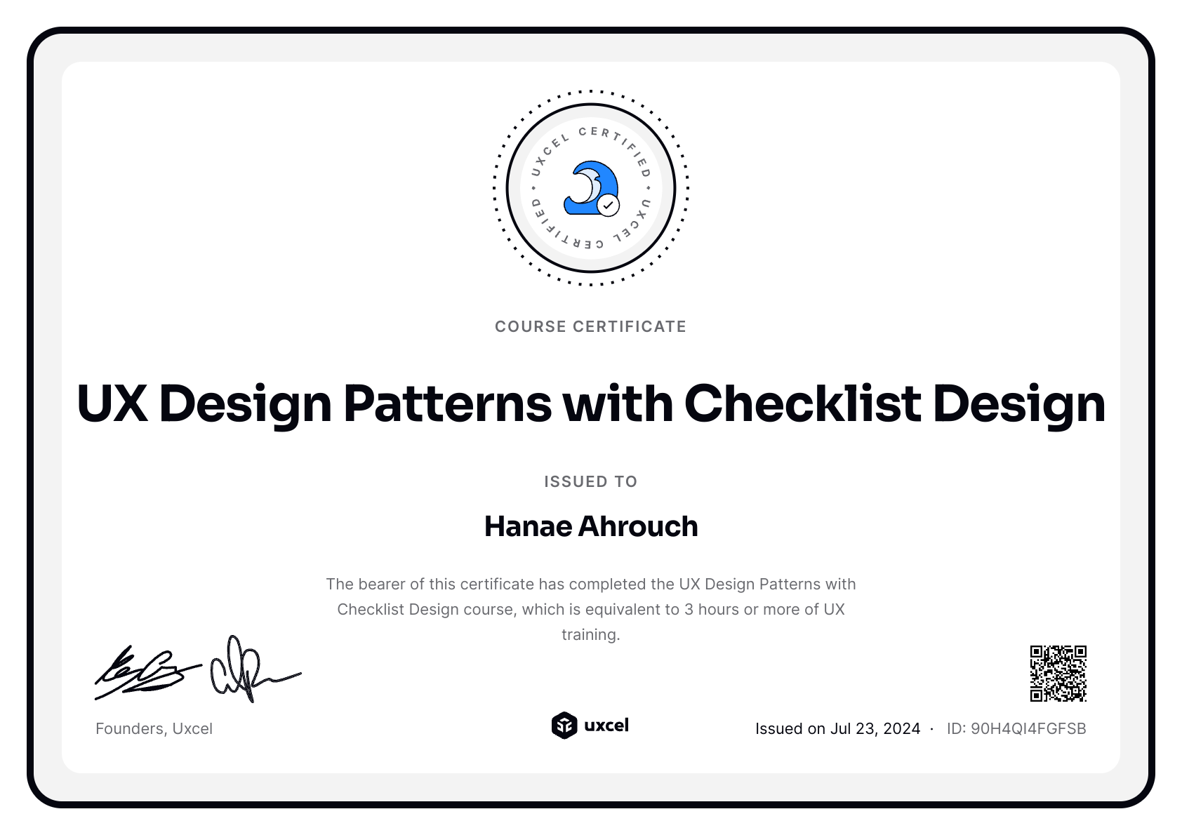 Hanae Ahrouch's certificate